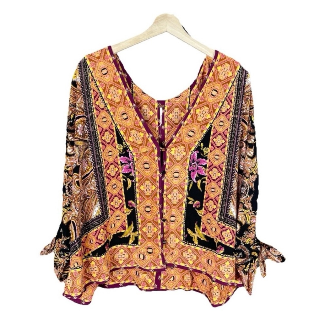 Free People Paisley and Geometric Blouse - Orange and Pink - Picture 2 of 8